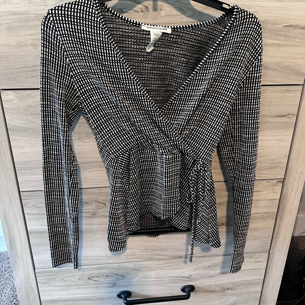 Caution To The Wind Monochrome Wrap Blouse